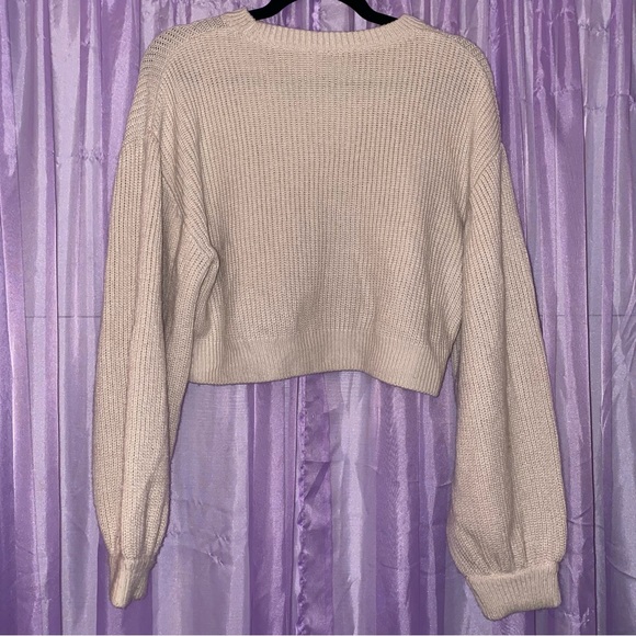 H&M Crop Loose Fit Long Sleeve Cream Tan Knitted Sweater - Picture 3 of 3